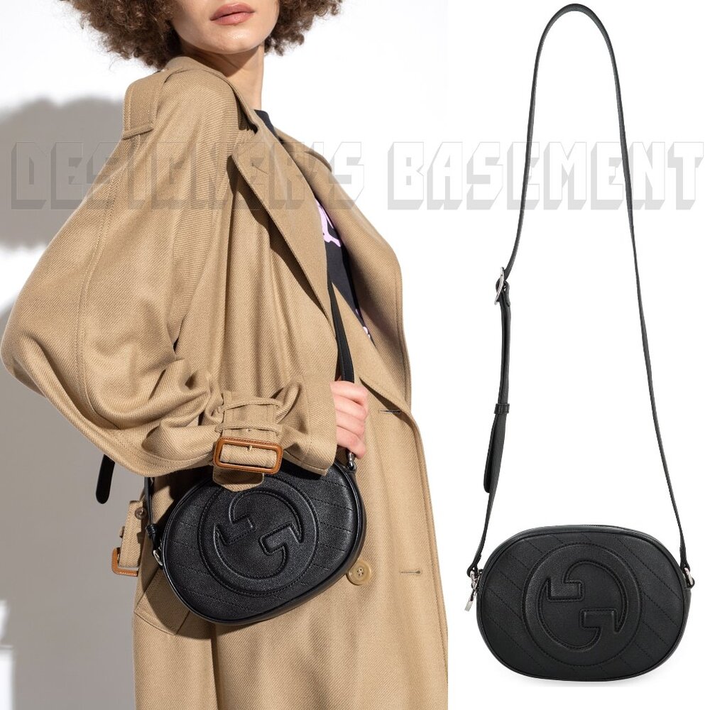 GUCCI black BLONDIE MINI Matelasse lamb Leather Oval Interlocking GG charm Bag